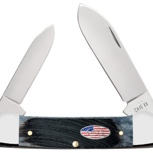 Case 53065 Canoe Stars & Stripes Folding Plain Edge 1.97 Pen/2.60" Spear Point, Mirror Polished Stainless Steel Blade, Jigged Gray Bone Handle, American Flag Shield