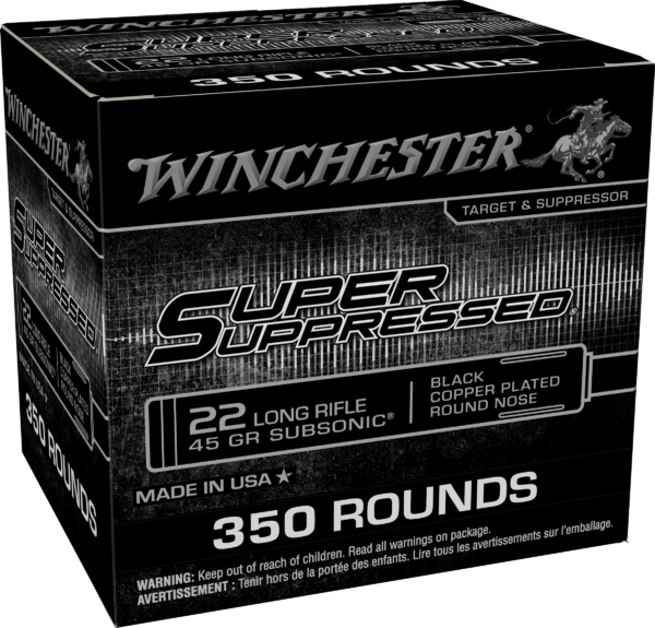 WINCHESTER 22 LR SUPER SUPRESSED RN CP 45 GR SUBSONIC 350RD/BOX 4BX/CS