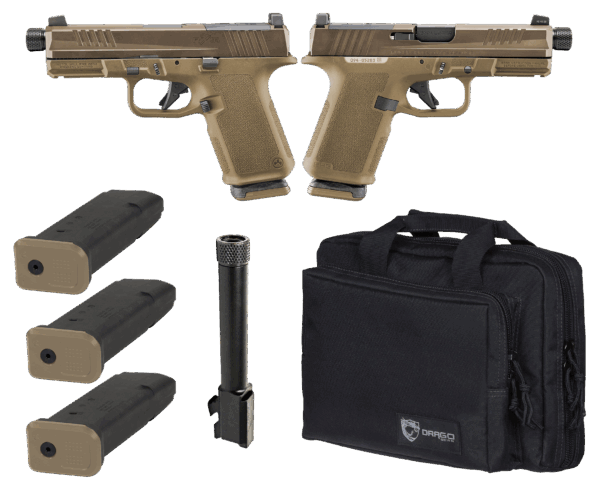 RUGER RXM TACTICAL BUNDLE 9MM PISTOL 4" THREADED, 2 TONE FDE O.R. RANGE BAG, 3-15RD MAGS