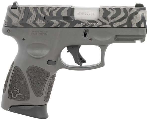 Taurus 1G3C931GZEB G3C  Compact Frame 9mm Luger 12+1 3.26" Matte Stainless Steel Barrel, Gray w/Zebra Stripes Serrated Steel Slide, Black Polymer Frame w/Picatinny Rail, Black Polymer Grip, Right Hand