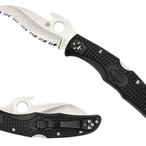 Spyderco C12SBK2W Matriarch 2  3.57" Folding Reverse S Serrated Satin VG-10 SS Blade/Black Bi-Directional Texturing FRN Handle Includes Pocket Clip