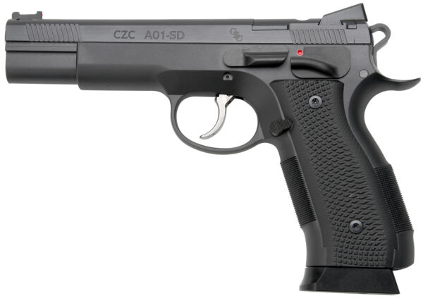 Cz Custom Shop 96333 A01-SD  9mm Luger 19+1 5" Match Grade Bull Barrel, Black Optic Cut/Serrated Steel Slide, Black Polycoat Steel Frame w/Beavertail, Black G10 Grip, Short Dustcover