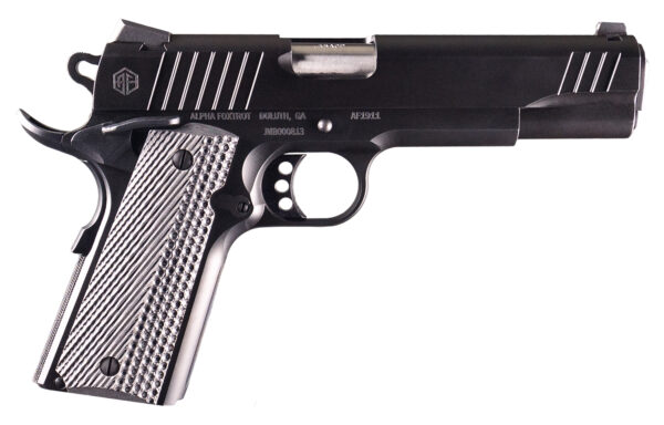 Alpha Foxtrot AA01X1END-PDBK10-GGC AF1911 Enhanced Full Size 9mm Luger 10+1 5" Black QPQ Stainless Steel Serrated Slide, Black QPQ Stainless Steel Frame w/Beavertail Checkered Polymer Grip