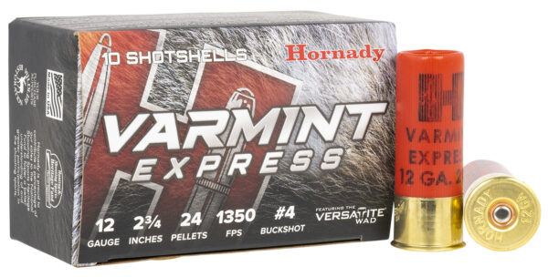 Hornady 86243 Varmint Express  12 Gauge 2.75" 4 Buck Shot 10 Per Box/ 10 Case