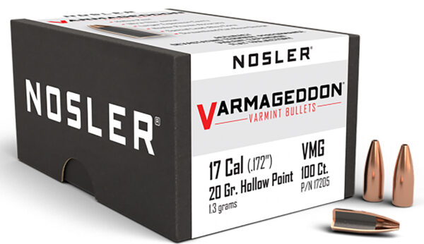 Nosler 17205 Varmageddon  17Cal 20gr Flat Base Hollow Point 100/Box