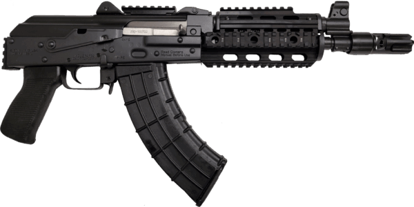 Zastava ZPAP92 AK-47 Pistol BULGED TRUNNION 1.5MM RECEIVER - Black | 7.62x39 | 10" Chrome Lined Barrel | Night Brake | Quad Rail | Top Rail
