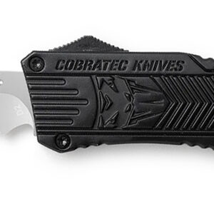 CobraTec Knives LBCTK1LDS CTK-1  Large 3.75" OTF Drop Point Part Serrated D2 Steel Blade/ Black Aluminum Handle Features Glass Breaker Includes Pocket Clip