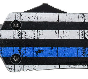 Templar Knife LBTB231 Gen II Back The Blue Large 3.50" OTF Tanto Plain Black Oxide Stonewashed 440C SS Blade, 5.25" Black & White w/Blue Line Aluminum Handle, Glass Breaker