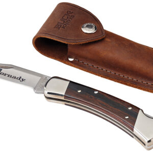 Hornady 99126 Buck 110 Folding Plain 420 Stainless Steel Blade Brown Macassar Ebony Dymondwood w Nickel Plated Bolsters Handle