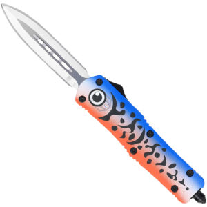 CobraTec Knives MFLBLUFS3DAGNS FS-3 Blue Lure Medium 3" OTF Dagger Plain Satin D2 Steel Blade, 4.50" Blue Fishing Lure Aluminum Cerakoted Handle