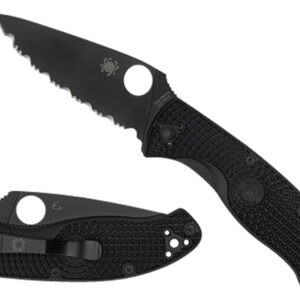 Spyderco C122PSBBK Tenacious Lightweight 3.39" Folding Part Serrated Black Oxide 8Cr13MoV SS Blade/Black Bi-Directional Texturing FRN Handle Includes Pocket Clip