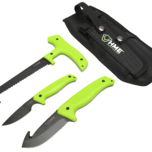 HME KN3PFK 3-Piece Field Kit Fixed 420HC Stainless Steel Black Oxide Thermoplastic Rubber Green 9.50" Gut Hook/8.75" Saw/7.50" Caper