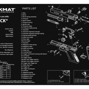 TekMat TEKR17GLOCK Glock Cleaning Mat Black/White Rubber 11"x17" Glock Parts Diagram
