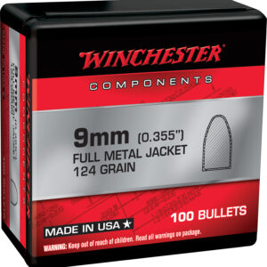 Winchester Ammo WB9MC124X Centerfire Handgun Reloading 9mm 124gr Full Metal Jacket 100 Per Box/10 Case