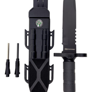 Humvee Adventure Gear HMVKFXB02 Next-Gen Survival Knife  7.50" Fixed Sawback Plain Black Stainless Steel Blade Black Textured Rubber Handle Includes Sheath