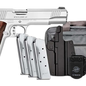 Kimber Mfg, Inc 3700852 Stainless LW Bundle 45 ACP 8+1 5" Match Grade Barrel, Stainless Steel Serrated Slide, Aluminum Frame