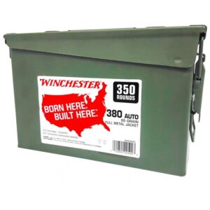 Winchester Reloadable Brass Case Handgun Ammunition .380 Auto 95 gr. FMJ 955 fps 350/ct Metal Can