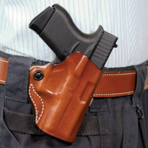 DESANTIS MINI SCABBARD HOLSTER - RH OWB LEATHER 380 SHLD EZ TAN