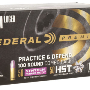 Federal P9HST2TM100 Premium Practice & Defend 9mmLuger 147gr HST JHP/Syntech TSJ 100 Per Box/5 Case