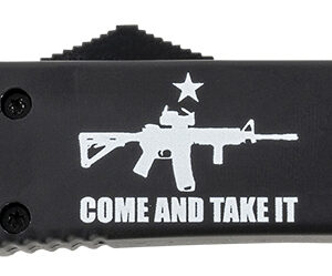 Templar Knife MAR15231 Gen II Come And Take It Slim 3.43" OTF Tanto Plain Black Oxide Stonewashed 440C SS Blade, 5.05" Black w/ "Come And Take It" AR-15 Gun Aluminum Handle, Glass Breaker