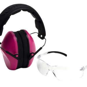 Pyramex VGCOMBO210 Low-Profile Combo Kit  Scratch Resistant Clear Lens & Frame with Rubber Temple Tips Pink Low-Profile Earmuffs
