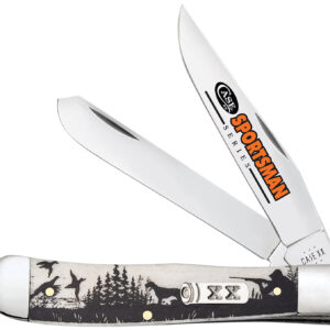 Case 81224 Trapper Sportsman Folding Clip Point/Spey Plain Mirror Polished Tru-Sharp SS Blade/Bird Dog Hunter Embellished Natural Bone Handle